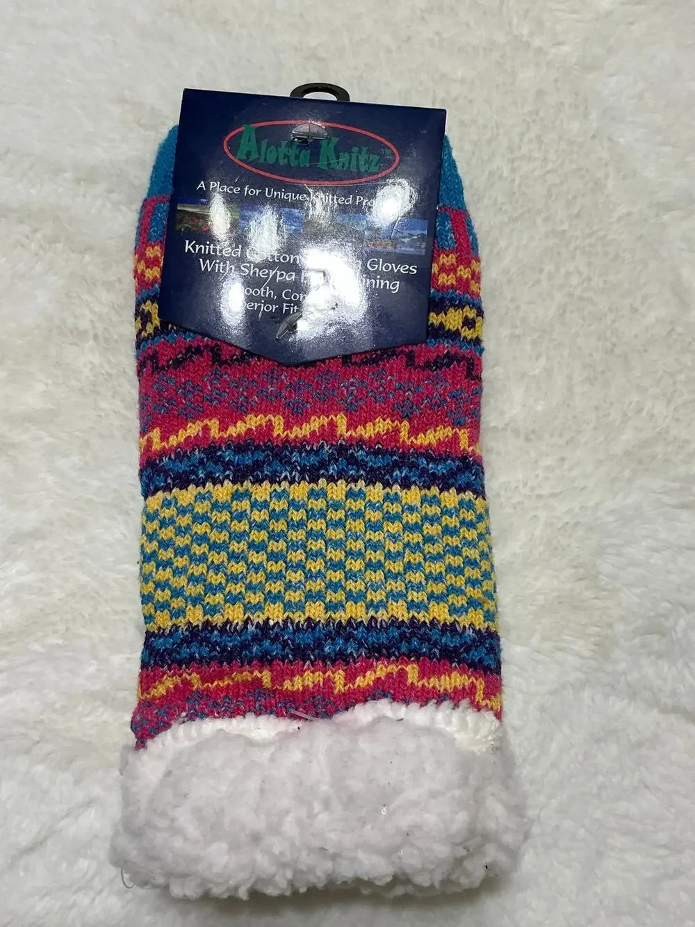 Alotta Knitz Sherpa Fleece Lined Texting Gloves Knit Multicolor NWT One Size